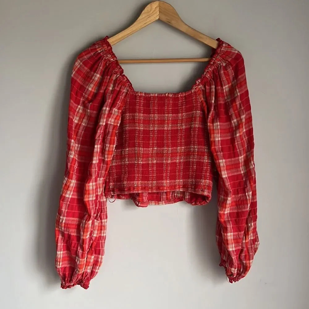 Free People Cherry Bomb Balloon Sleeve Top View 4